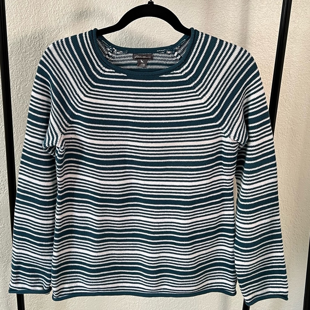 Eddie Bauer Teal Cotton Striped Sweater